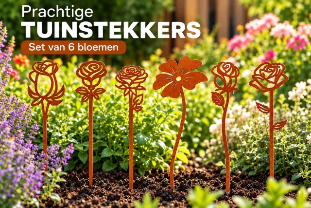Metaal Decoraties Tuindecoratie- Cortenstaal-Tuinsteker-Tuinbeeld-Tuindecoratie voor buiten-Bloemen-Rozen-1.5 mm Dik- Metalen Tuindecoratie-Roos