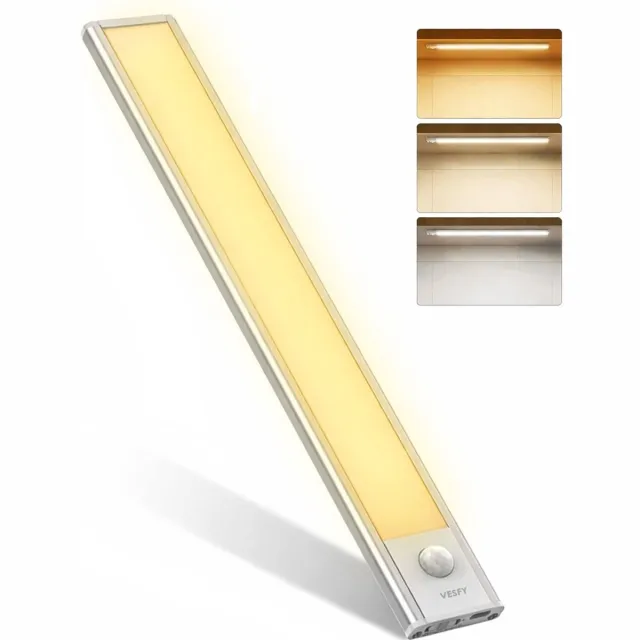 Vesfy LED Kastverlichting met Bewegingssensor - Oplaadbare Onderkast Lamp - Draadloos - 3 Lichtkleuren - Dimbaar - Magnetisch Wit