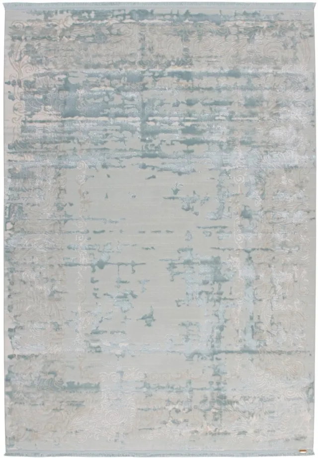 Padiro design laagpolig vloerkleed 80 x 150 cm - lichtblauw - modern abstract ontwerp - met franjes - voor vloerverwarming - van modacryl, polyamide en katoen