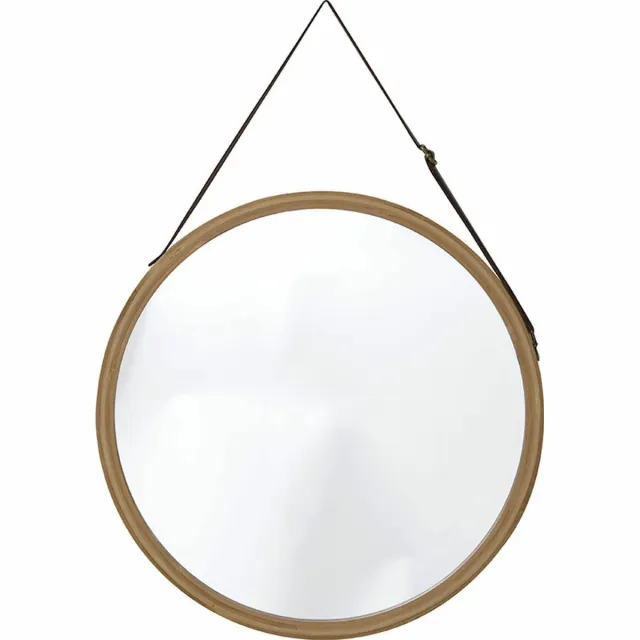 Tendance Wandspiegel aan ophangkoord - rond - bamboe - frame kleur naturel - 38 x 38 cm