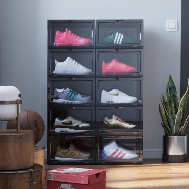 Decopatent - Schoenen Opbergsysteem Schoenenbox - Schoenendoos Black - Sneakerbox - Shoebox - Schoenen opbergen - Stapelbaar - Display doos voor Sneakers & Pumps - Organizer - Collector Storagebox Display - Kleur: ZWART - 1 Stuk