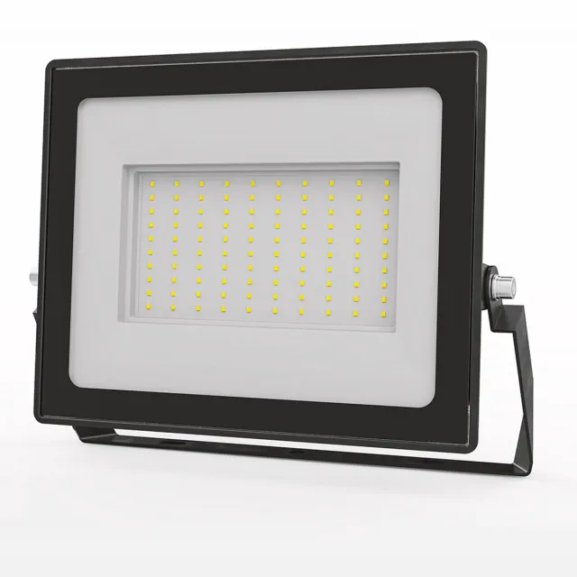 HOFTRONIC Stratos LED Schijnwerper met sensor - 100 Watt 8700 Lumen - IP65 Waterdicht - 6500K - Daglicht wit - Zwarte Breedstraler - Veiligheidslamp - Buitenlamp met bewegingssensor en schemerschakelaar