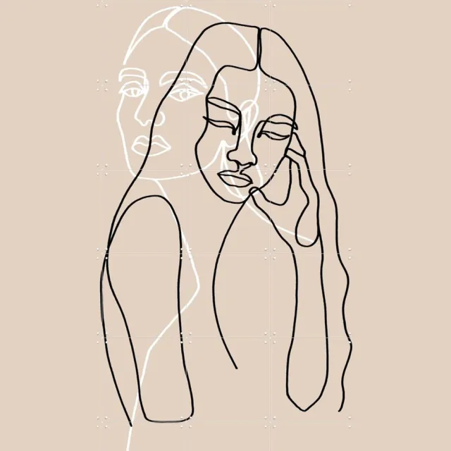 IXXI Alma & Wanda, Julia Hariri - 100 x 140 cm - Grote wanddecoratie en posters - Grafisch Ontwerp, Illustraties, Minimalisme, Line art, Gang Lichte tinten / Pastel kleuren / Beige