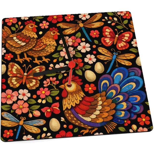 Mr Cadeautjes Klok 19 x 19 - design Een tuinpatroon met vlinders, libellen en bloemen in een han | cadeau Wit