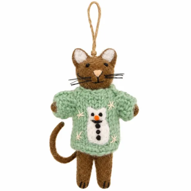 Yoko Meshi Ornament vilt kerst kat trui Turquoise