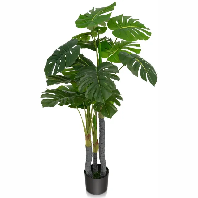 Famanu Kunstplant Monstera Deliciosa van 120 cm, groene kunstboom met 20 bladeren en kunststof pot, decoratie voor thuis, kantoor en restaurant