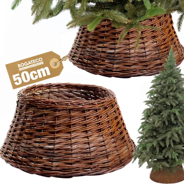 BOGATECO rieten mand voor de kerstboom 50cm diameter | Kerstboomrok van wilgenhout | Kerstboommand | Naturelkleurige kerstboomstandaard van wilgenhout | Handgemaakt | Bruin