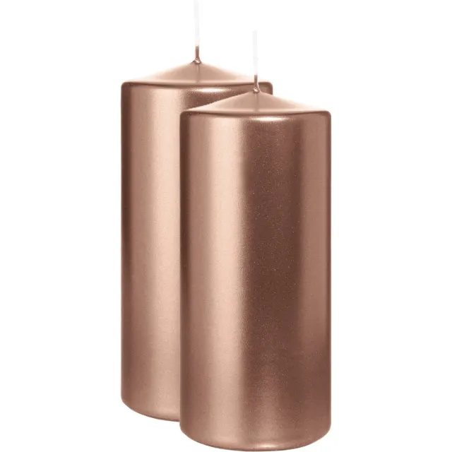 Wiedemann Cilinderkaars/stompkaars - 2x - metallic rosé goud - 15 x 7 cm - 63 branduren - zuilkaarsen Rose goud