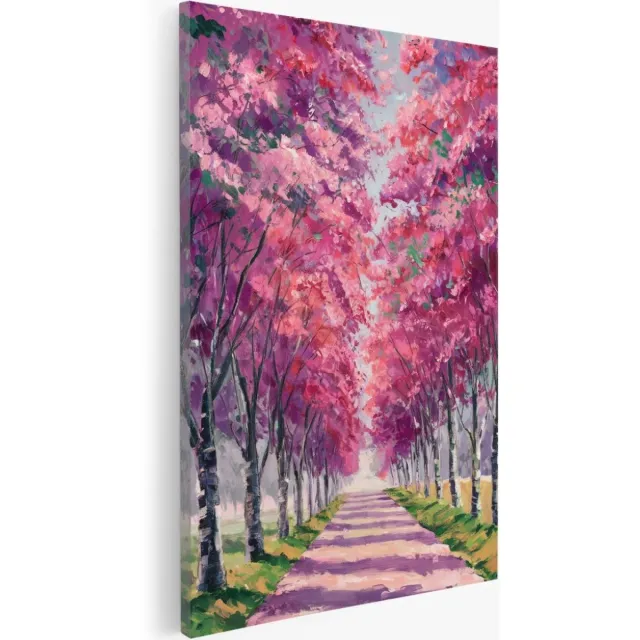 Saammp Canvas Schilderij - Roze Bomen - Bloemen - Abstract - 50x70 - Foto op canvas - Wanddecoratie - Muurdecoratie Woonkamer - Kantoor Decoratie Multicolor