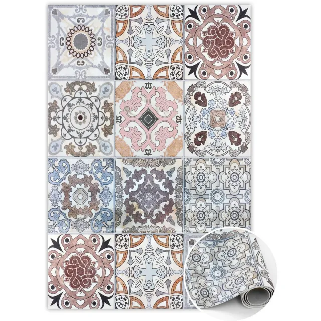 TULUP Vinyl Tapijt - Portugese tegels Vinylmat - 140 x 210 cm - Veelkleurig PVC Tapijt - Tapijt Vinyl - Vinyl Vloerkleed - Slaapkamertapijt - Keukentapijt Veelkleurig Portugese Tegels
