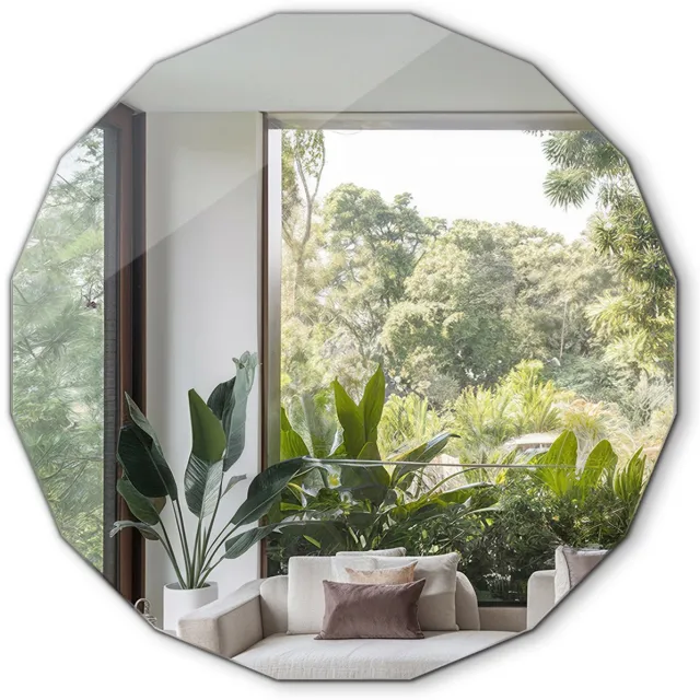 TULUP Spiegel - Spiegel met polygonale vorm - 50 x 50 cm - Decoratieve Spiegel - Toiletspiegel - Inloopkastspiegel – Badkamerspiegel - Woonaccessoires - Stijlvolle spiegel - Wanddecoratie Spiegel - Moderne Wandspiegel - Spiegel Met Haken Grijs