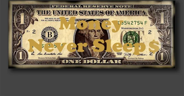 blackarts Money never sleeps limited edition schilderij op plexiglas 120x50cm golden brown