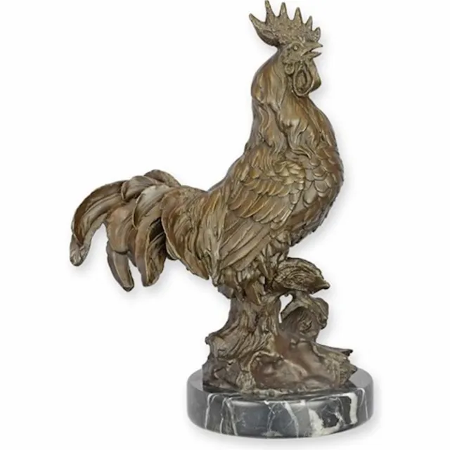 VntiQue Haan - Bronzen Beeld - Hanen Sculptuur - Brons Beeldje - Kunst Decoratie - 21x13x32