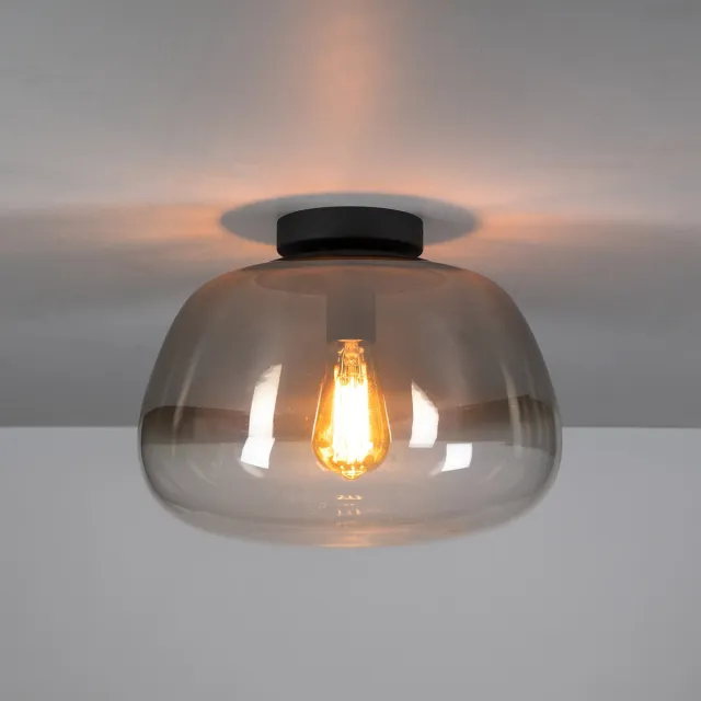 PS-Collection Plafondlamp Pulse Shaded - Smoke Grey Glas & Metaal - plafonniere, plafond lamp, plafondlamp industrieel, plafondlampen Zwart