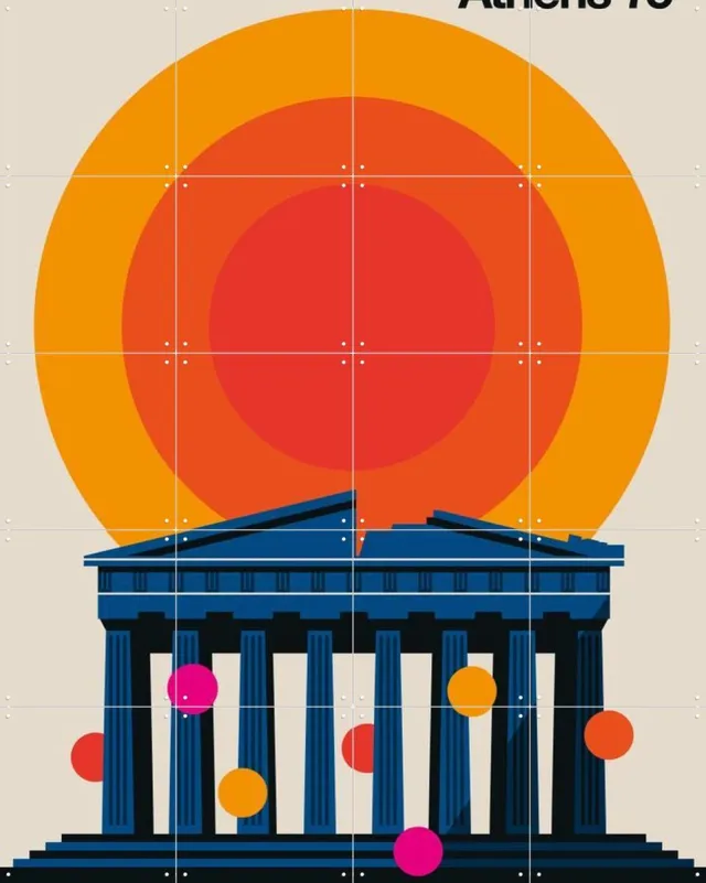IXXI Athens 75, Bo Lundberg - 80 x 100 cm - Grote wanddecoratie en posters - Kleurrijk, Illustraties, Minimalisme, Geometrische Kunst, Mancave Oranje
