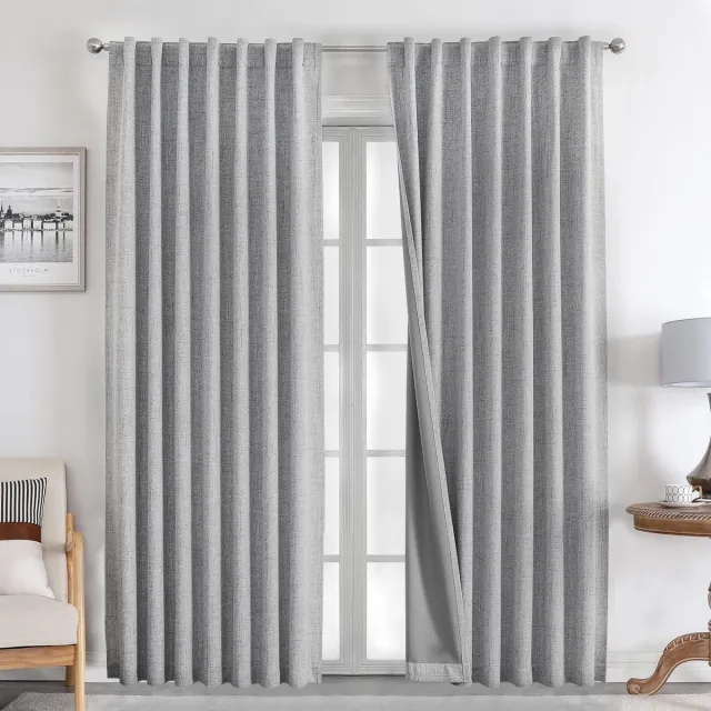 Ibenzoa Volledig Lichtdichte Thermische Gordijnen met Verborgen Lussen en Linnenlook voor Woonkamer en Slaapkamer lichtgrijs