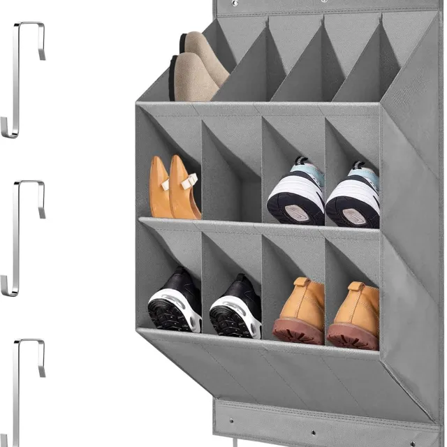 Unyqoos Ruime hangende schoenenorganizer met 12 vakken en stevige haken grijs