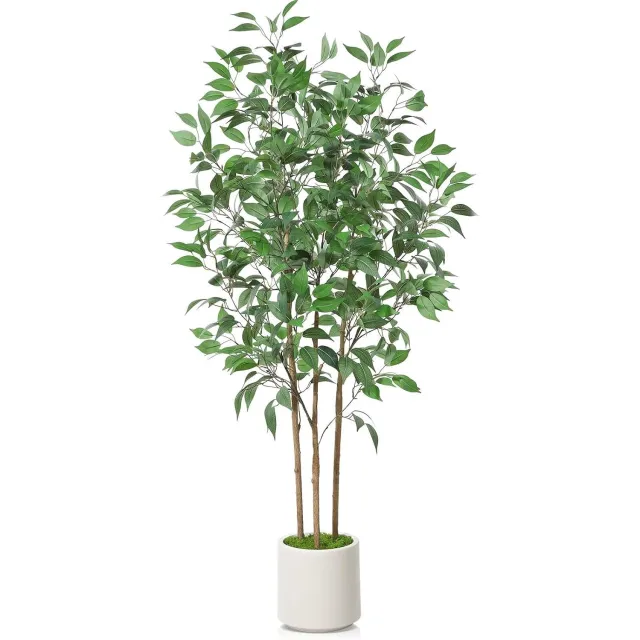 SOGUYI Kunstplant Ficus Boom 150 cm met Witte Keramische Pot Groen
