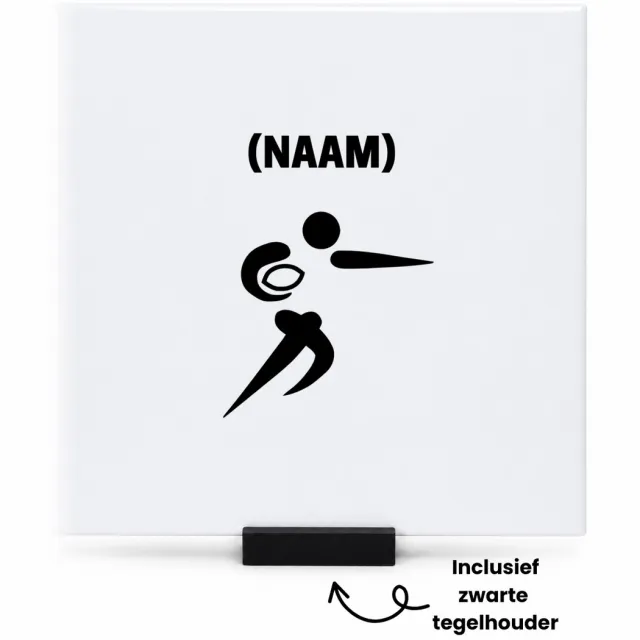 Hacebo Rugby met eigen naam tegeltje met tegelhouder - Rugby - Rugbyer - tegeltjes met tekst - Sport - spreuktegels - 15x15 CM Wit