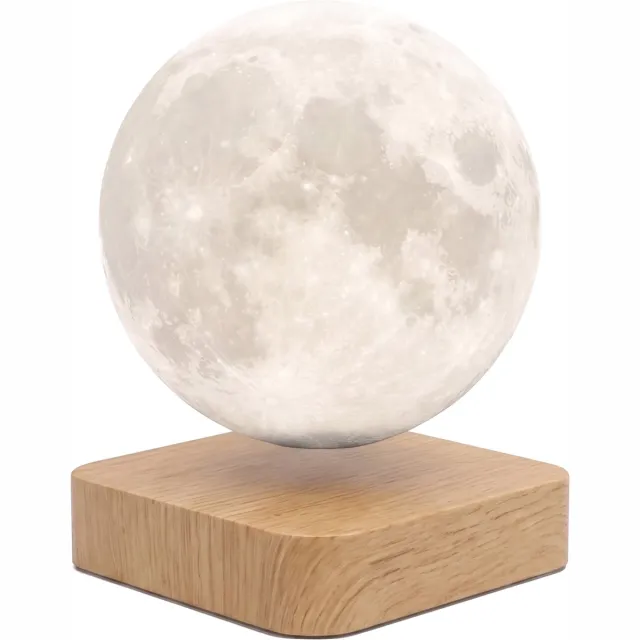 TIN-IN Zwevende Maanlamp Licht Eiken Hout – Magnetische Levitatie Tafellamp – LED Lamp met 3 Lichtkleuren – Sfeerverlichting voor Slaapkamer & Woonkamer – Nachtlamp