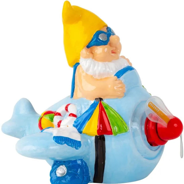 Iko Tuinkabouter in Vliegtuig – “Holiday Airplane” | Decoratief Beeld met Beweging Blauw