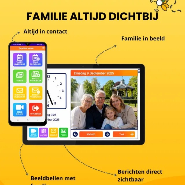 Kruiszorgconnect Dagwijzer – Dementieklok met Beeldbellen, Agenda en Herinneringen – Kalenderklok voor Ouderen – 10,1 inch Grijs