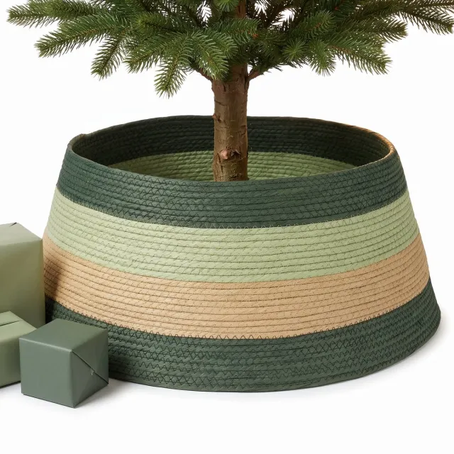 Cheqo Kerstboomrok - Kerstboommand - Gevlochten Kerstboomrok - Groene Kerstboomrok - Papieren Kerstboomrok - Kerstboommand Hoes - Kerstboomhuls - Afdekmand voor Kerstboomvoet - Kerstboomring - Kerstboom Kraag - Kerstdecoratie - Kerstversiering Naturel