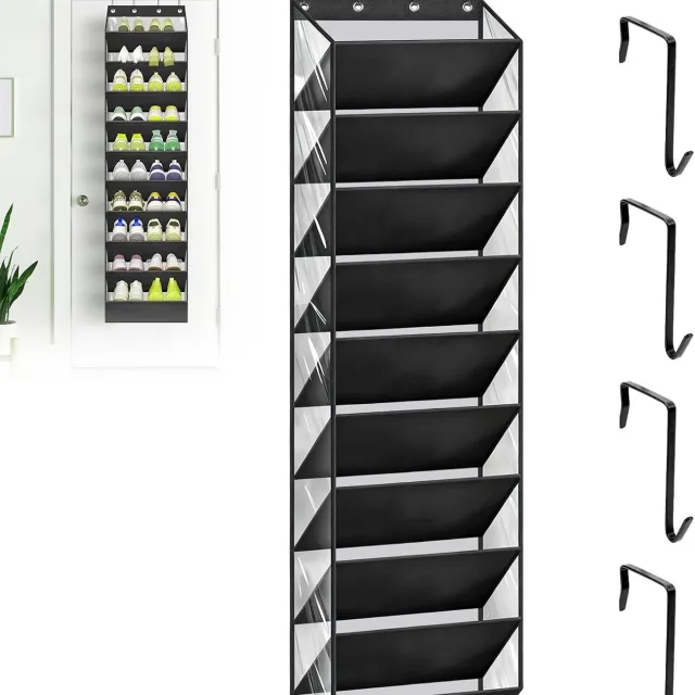 COOAU Schoenenopbergtas Deur - Schoenenzaak Hangend - PVC - Waterdicht - Stofdicht - 10 Plekken - Zwart