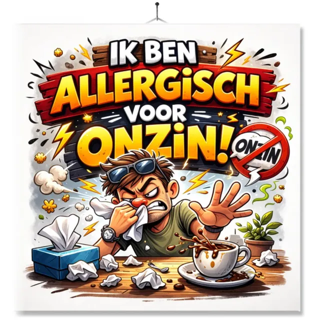 MC Living Tegel Met Opdruk | Ik Ben Allergisch Voor Onzin | Cadeau | Inclusief Geschenkdoos | Standaard | Ophangsysteem Multi-Color