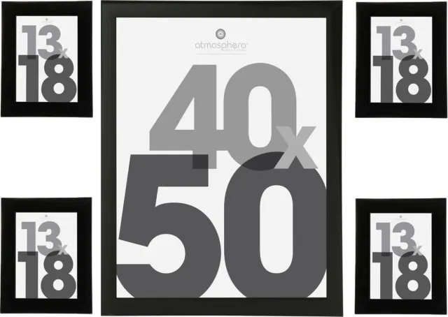 Atmosphera Fotolijstjes set Olympus - 5x stuks - zwart frame - Kunststof/glas - in 2 formaten - 40x50 cm en 13x18 cm