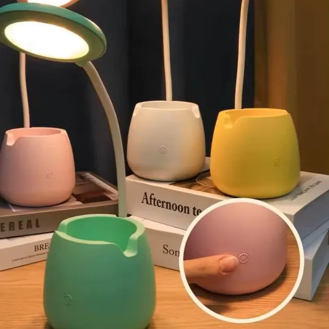 Binalight LED Bureaulamp met Pennenhouder – Draadloos – USB Oplaadbaar – Touch Bediening – Groen