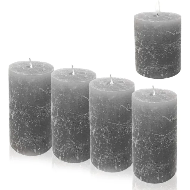 Candelo 4-delige set kaarsen Ambiente rustieke stompkaarsen – grijs – grote rustieke kaars 12 cm – lange brandduur ca. 60 uur kerstkaarsen voor adventskrans Grau