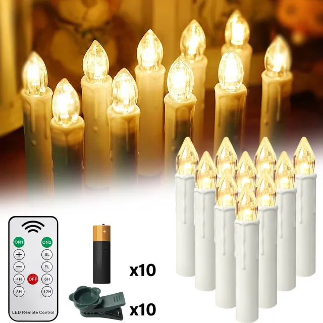 ACXIN LED Kerzen Met Afstandsbediening Warm Wit – Draadloze Kerst Kaarsen Met Clips – Timer – Ø17mm x 10cm – 10 Stuks – Met Batterijen