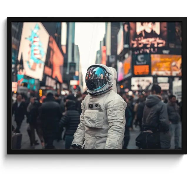 FrameYourWall Poster in lijst - Fotolijst 80x60 cm - Posters - Stad - Mensen - Astronaut - Wit - Posterlijst zwart - Decoratie - Wanddecoratie woonkamer - Muurdecoratie slaapkamer