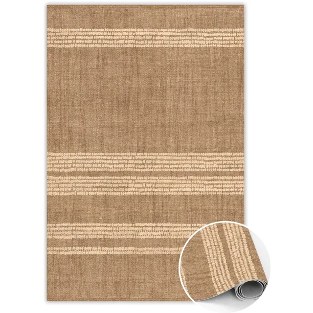 TULUP Vinyl Tapijt - Beige in lijnen PVC Mat - 140 x 210 cm - Bruin PVC Floor Mat - PVC Vloer Mat - Vloerkleed Vinyl - Woonkamertapijt - Slaapkamertapijt Bruin Beige In Lijnen