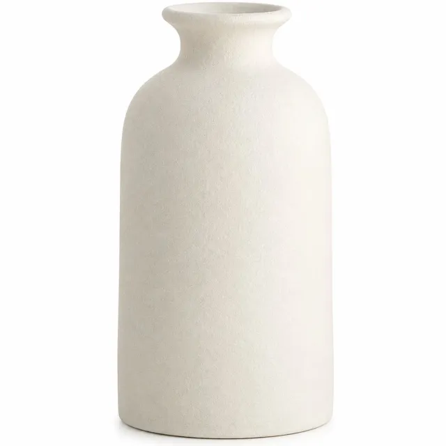 SWGOTA Matwitte keramische vaas, klein, 12.8 cm hoog en 7 cm breed, met smalle hals en uitlopende rand, voor kunstbloemen