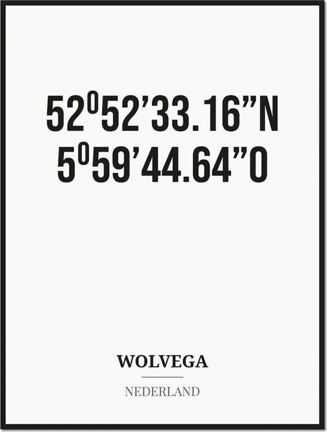 Studio216 Poster/kaart WOLVEGA met coördinaten zwart, wit