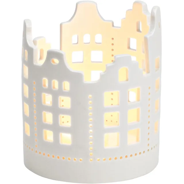 G. Wurm Grijs Windlicht huis van porselein/G. Wurm collectie/ huisjes/decoratie/sfeer/alleen nog in grijs