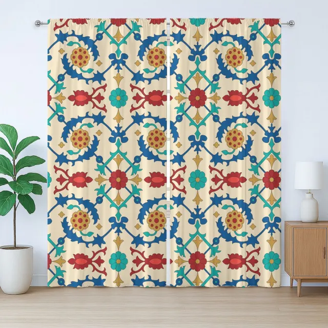ABAKUHAUS Kleurrijk rustiek gordijn, barok bloemenpatroon, slaapkamergordijn met plooien, lussen en haken, 280 x 245 cm, meerkleurig