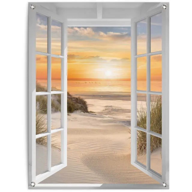 Tuinposter Zonsondergang op het strand - 80 x 60 - Canvas - REINDERS