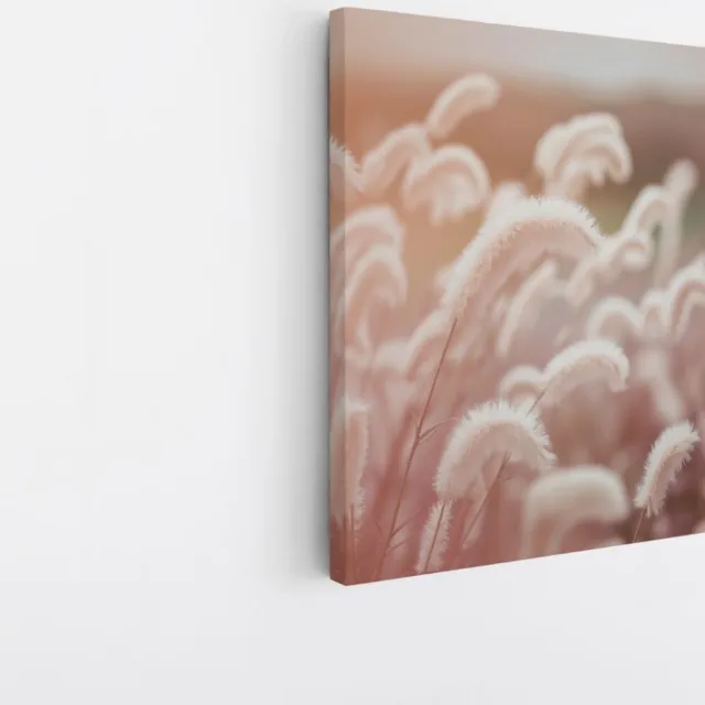 Saammp Canvas Schilderij - Roze fluffy Bloemen - Abstract - 20x20 - Foto op canvas - Wanddecoratie - Muurdecoratie Woonkamer - Kantoor Decoratie Multicolor