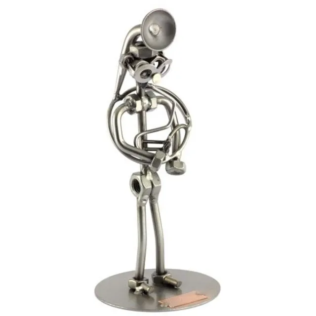 Rawa Geschenken Metalen beeldje - Sousafoon speler - Instrument spelen - Moerenbeeldje - 6x6x18 cm - by Rawa grijs