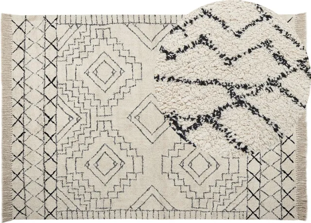Beliani ZEYNE - Laagpolig vloerkleed - Beige - 160 x 230 cm - Katoen
