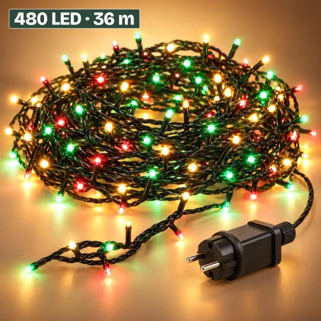 Levano Kerstverlichting Buiten 480 LED 36 m - Kerstversiering - Lichtsnoer voor Binnen en Buiten - Kerstlampjes Gekleurd - LED Lampjes - Kerstboomverlichting - Lichtslinger - Kerstlichtjes - Lichtketting - Sfeerverlichting - Timer - IP44