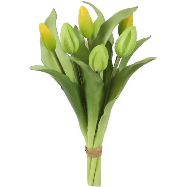 Viv! Home Luxuries Tulpen boeket - 7 stuks - kunststof bloem - geel groen - 32cm
