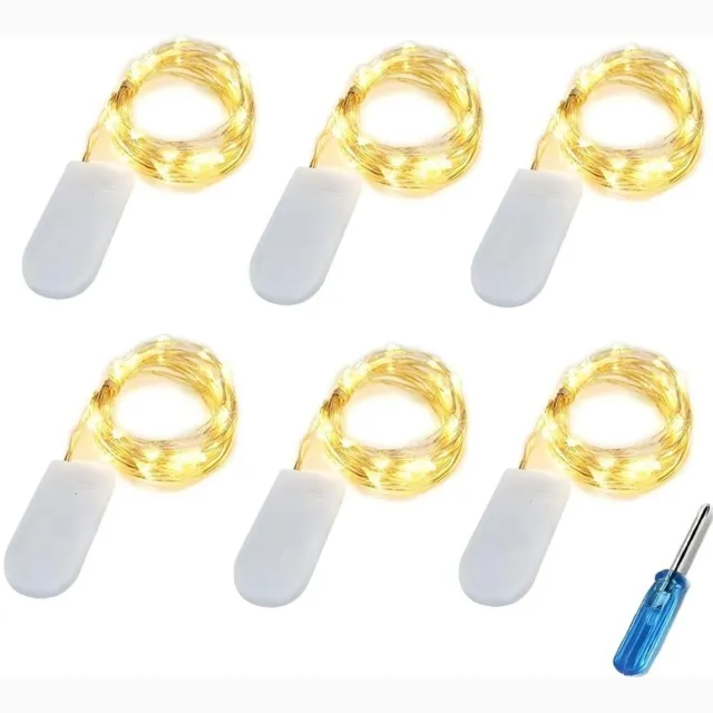 SSTRWGOOD 6 Stuks Slingerlicht voor Binnen - Flexibele LED Lichterslinger - Warmwitte Batterijverlichting - 2 Meter met 20 LEDs per Draad - Geschikt voor Vazen, Geschenken en Feestelijke Decoratie - Plastic - Inclusief CR2032 Batterijen