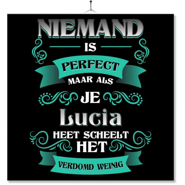 MC Living Tegel Met Opdruk | Kado | Cadeau | Niemand Is Perfect Maar Als Je Lucia Heet Scheelt Het Verdomd Weinig Multi-Color