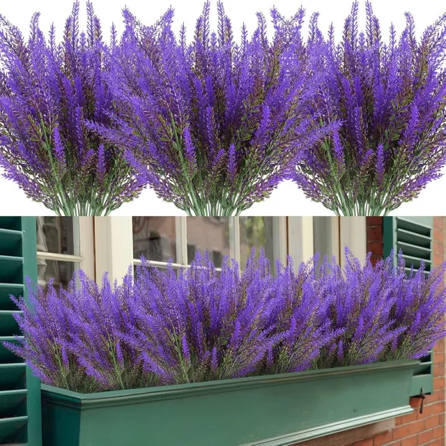 Flintry 10 Boeketten Kunstmatige Lavendel Bloemen - Buiten Anti-UV Nepbloemen - Kunstmatige Plastic Planten - Tuin Veranda Buitendecoratie (Paars)