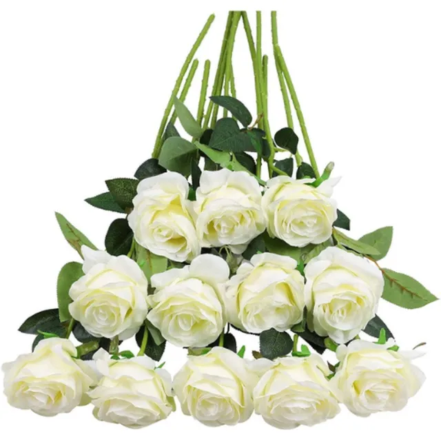 ROSIFY Kunstbloemen Nepbloemen - Kunstrozen - Zijden Bloemen - Set van 10 Kunst Rozen - 50cm - Wit Wit 10 stuks