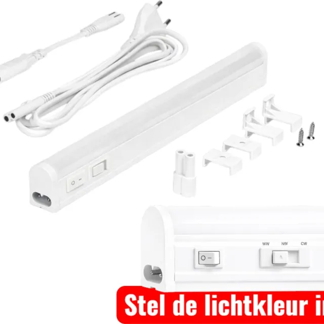 LEDmaxx LED montagebalk 30cm wit 5W CCT 3000K 4000K 6500K met schakelaar | Geen fitting | Warm Wit-Koel Wit-Daglicht | 5 watt | 25.000 Branduren